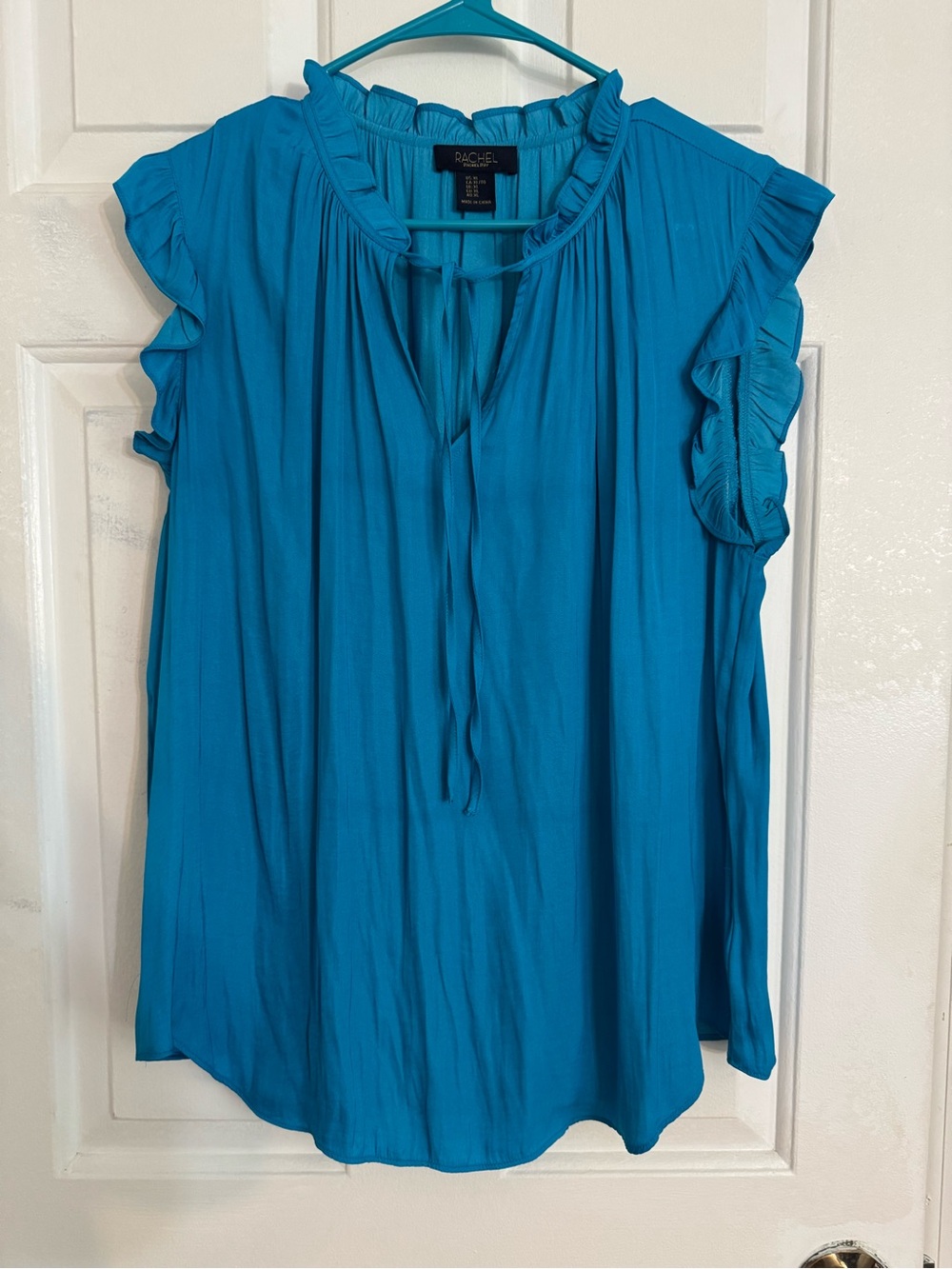RACHEL Rachel Roy Bright Teal Ruffle Tie-Front Blouse